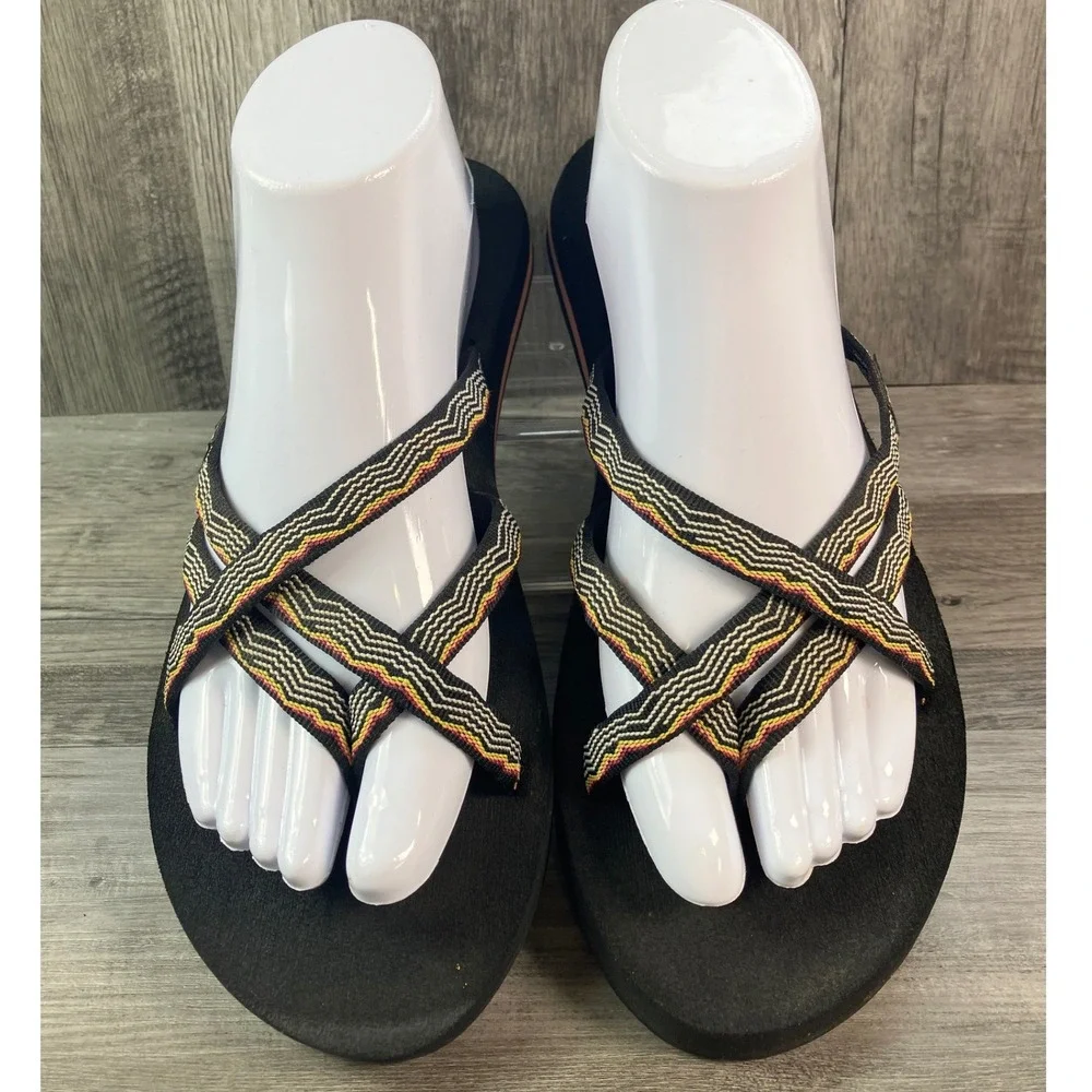 Teva Olowahu Black Multi Strap Flip Flop Sandals Womens 9 Boho 6840